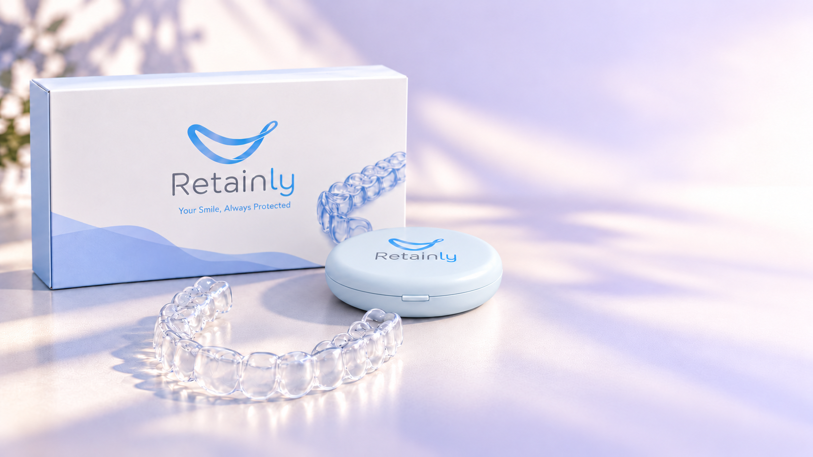 Retainly clear retainer, round case and packaging